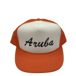Aruba Trucker Hat Orange White Mesh Snapback‎ Vintage Travel Souvenir